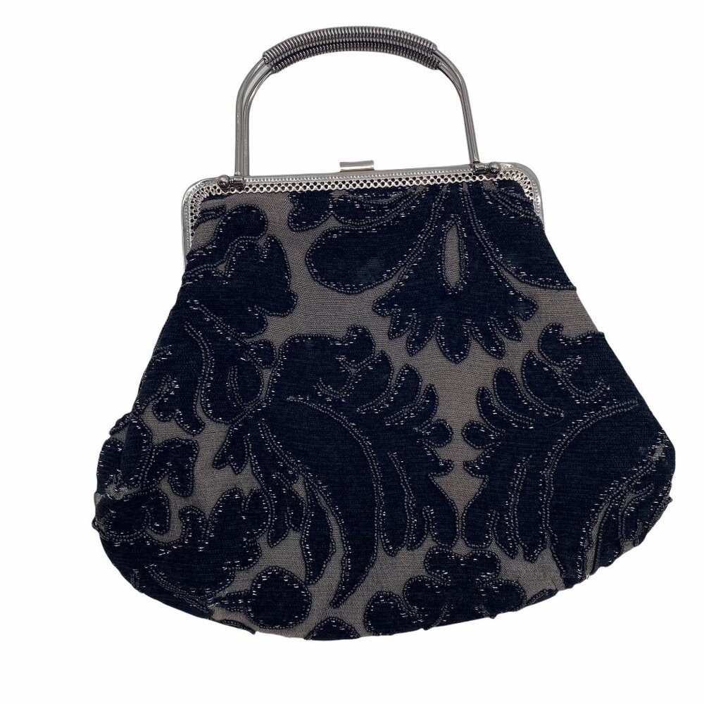 Vintage Shakeels Concepts Black Elegant Beaded Kiss lock shell shape bag - Picture 11 of 11